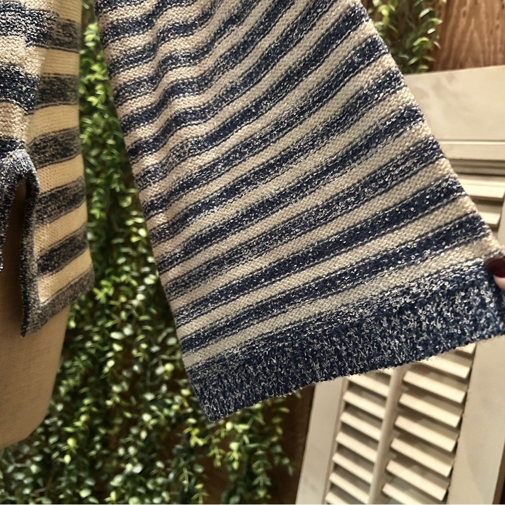 NWOT Striped Lace-Up Sweater - Navy and Cream - Picture 2 of 2